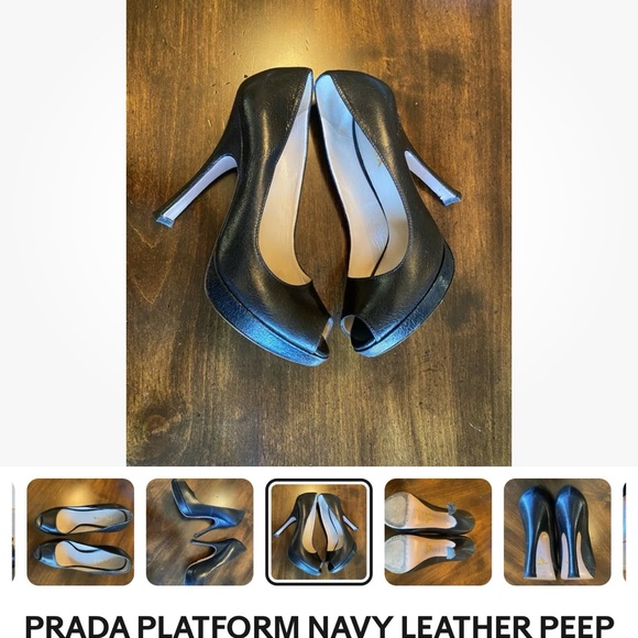 Prada Navy Platform Peep Toe Leather Shoes Size 7 (37) - Picture 4 of 8